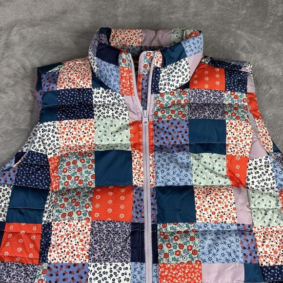 Lands' End Vest Womens 1X 16W-18W Floral Patchwork Quilted Down Puffer Zip - Picture 2 of 14